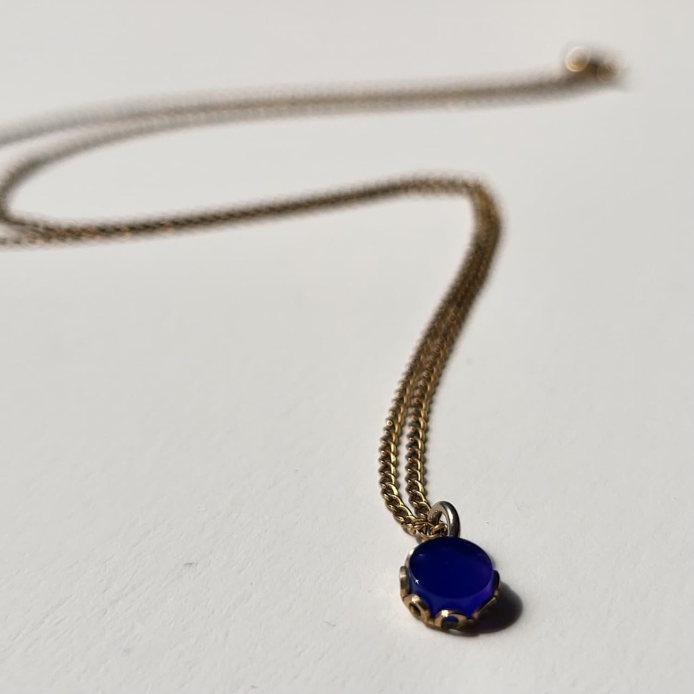 Vintage 12K Gold Filled Necklace Purple Stone Pendant Curb Chain